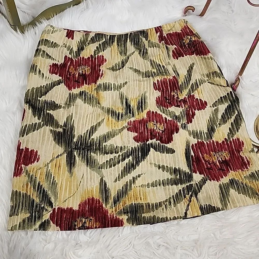 100% Silk Floral Faux Wrap Skirt